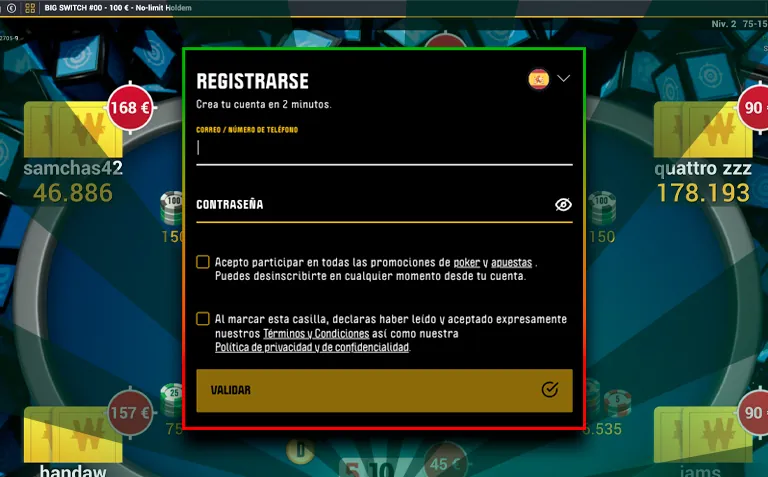 Registro de la cuenta